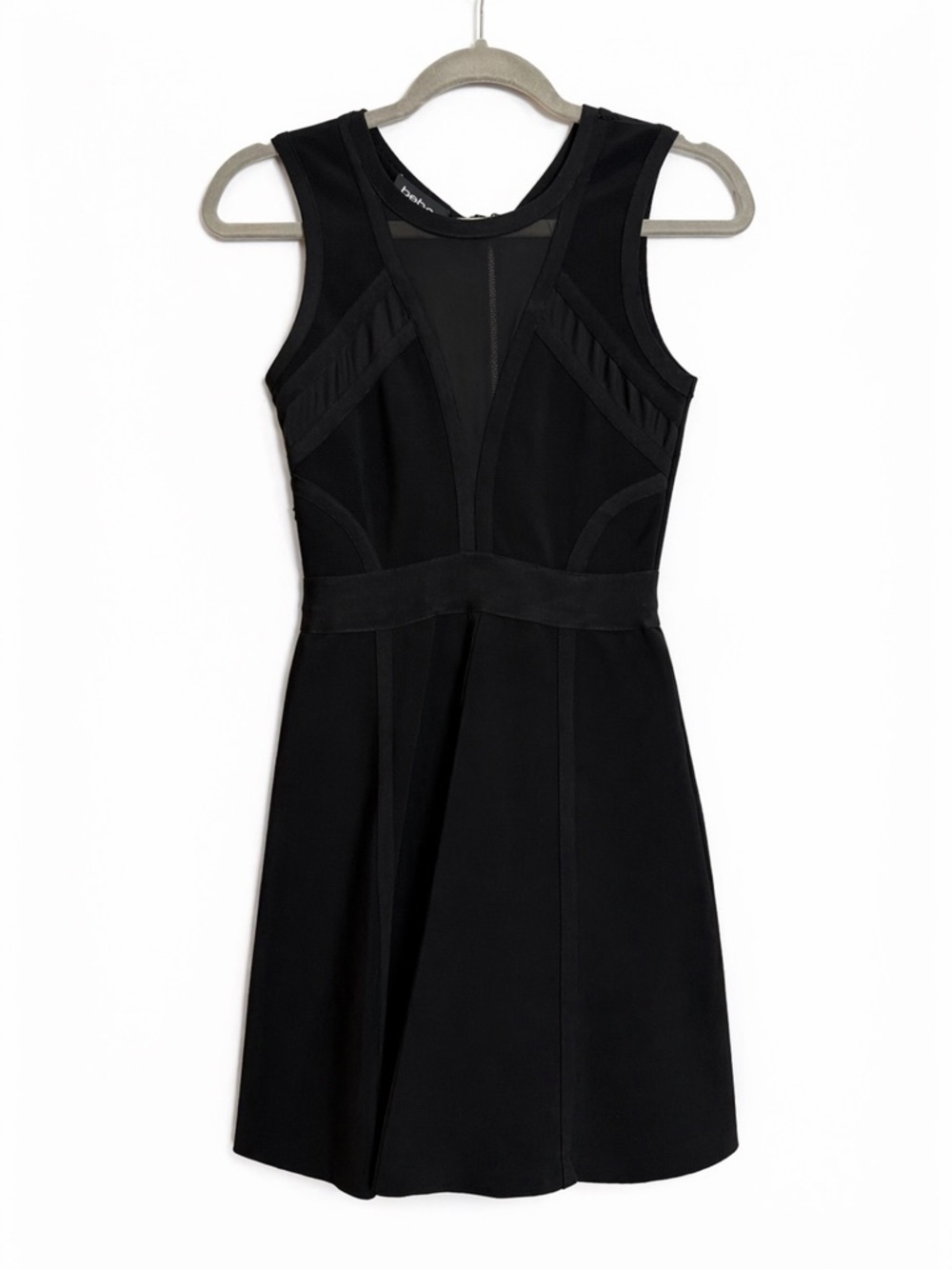 Bebe Black Mesh Panel Mini Dress XS | Sexy Bodycon Fit & Flare